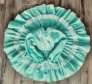 Vintage Mini World Girls Dress Size 2T Mint Prairie Lace Ruffle Cottagecore
